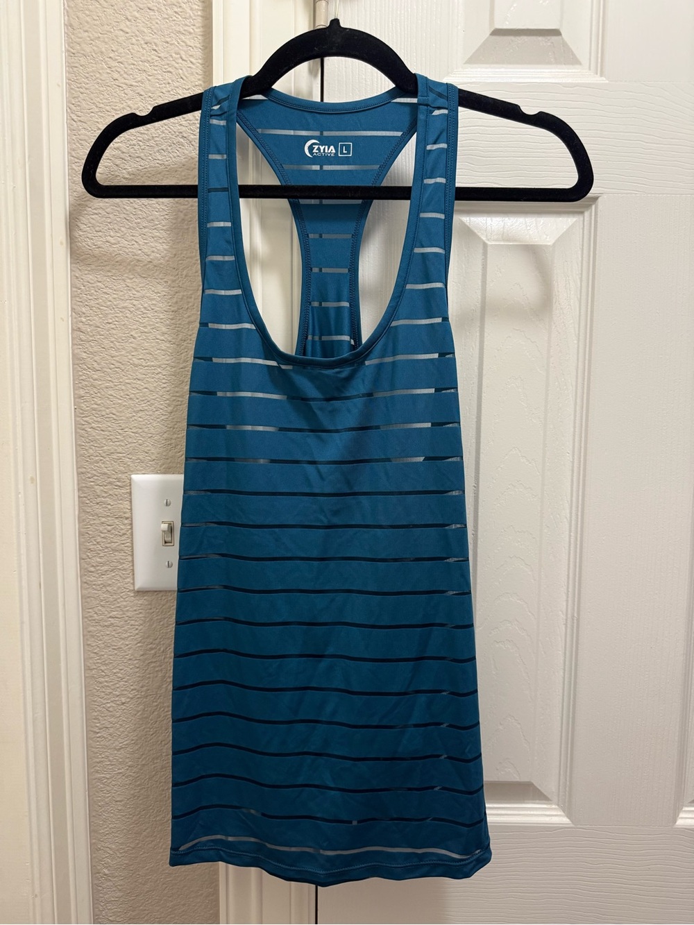 Zyia Teal Striped Racerback Muscle Tank - Women's